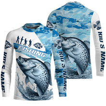 Load image into Gallery viewer, Crappie Fishing Custom Long Sleeve Tournament Shirts, Blue Camo Crappie Fishing Jersey For Fisherman IPHW6320