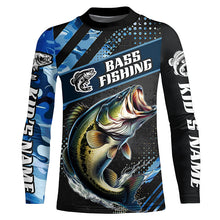 Load image into Gallery viewer, Personalized Blue Camo Bass Fishing Jerseys, Largemouth Bass Long Sleeve Tournament Fishing Shirts IPHW6329