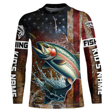 Load image into Gallery viewer, Custom Rainbow Trout Long Sleeve Fishing Shirts For Men, Patriotic Amerian Flag Trout Fishing Shirt IPHW6890