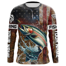 Load image into Gallery viewer, Custom Rainbow Trout Long Sleeve Fishing Shirts For Men, Patriotic Amerian Flag Trout Fishing Shirt IPHW6890