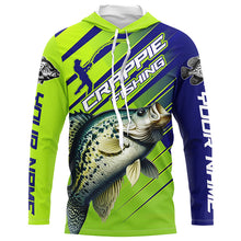 Load image into Gallery viewer, Crappie Fishing Custom Long Sleeve Tournament Shirts, Green And Blue Crappie Fishing Jerseys IPHW6894