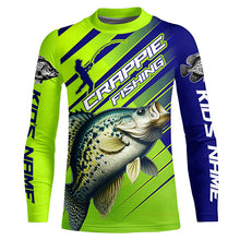 Load image into Gallery viewer, Crappie Fishing Custom Long Sleeve Tournament Shirts, Green And Blue Crappie Fishing Jerseys IPHW6894