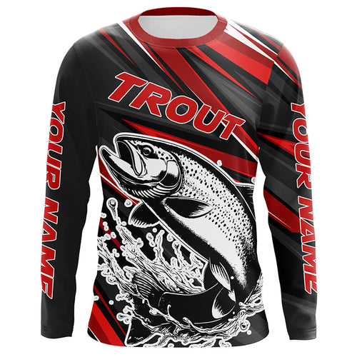 Black And Red Trout Fishing Jerseys, Custom Trout Long Sleeve Performance Fishing Shirts IPHW6896