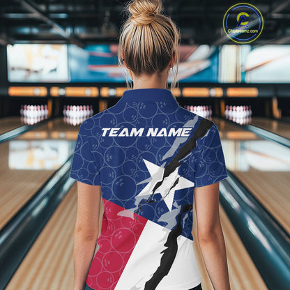 Custom Bowling Pattern Texeas Bowling Polo Shirts For Women, Texas Bowling League Shirt IPHW9630