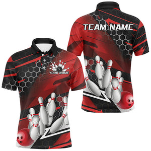 Black And Red Custom Bowling Team Jerseys, Bowling League Shirts For Men, Bowlers Outfits IPHW7687