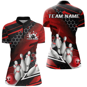 Black And Red Custom Bowling Team Jerseys, Bowling League Shirts For Women, Bowlers Outfits IPHW7687