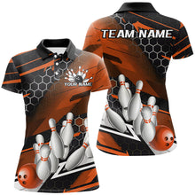 Load image into Gallery viewer, Black And Orange Custom Bowling Team Jerseys, Bowling League Shirts For Women, Bowlers Outfits IPHW7689