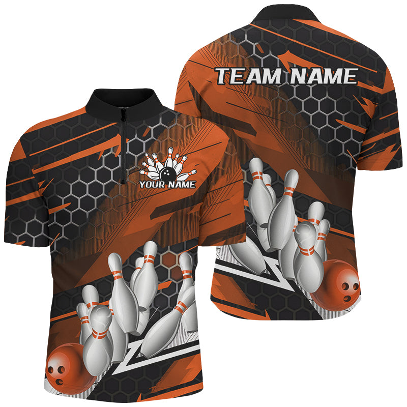 Black And Orange Custom Bowling Team Jerseys, Bowling League Shirts For Men, Bowlers Outfits IPHW7689