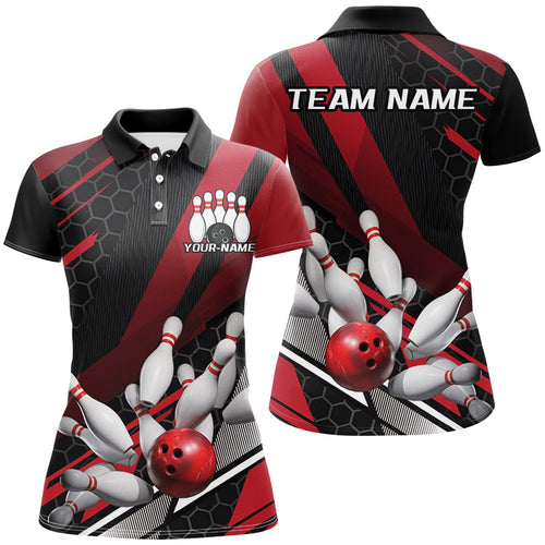 Black And Red Custom Bowling Team Jerseys, Bowling League Shirts For Women, Bowlers Outfits IPHW7690