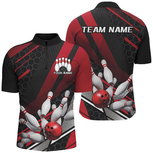 Black And Red Custom Bowling Team Jerseys, Bowling League Shirts For Men, Bowlers Outfits IPHW7690