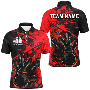 Black And Red Custom Flame Bowling Shirts For Men, Bowling Team Uniform Bowler Outfits IPHW7692