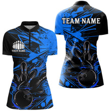 Load image into Gallery viewer, Black And Blue Custom Flame Bowling Shirts For Women, Bowling Team Uniform Bowler Outfits IPHW7694