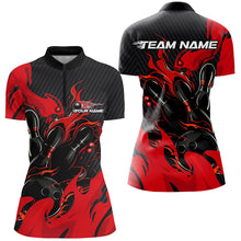 Load image into Gallery viewer, Black And Red Custom Flame Bowling Shirts For Women, Bowling League Shirts Team Uniform IPHW7695