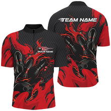 Load image into Gallery viewer, Black And Red Custom Flame Bowling Shirts For Men, Bowling League Shirts Team Uniform IPHW7695