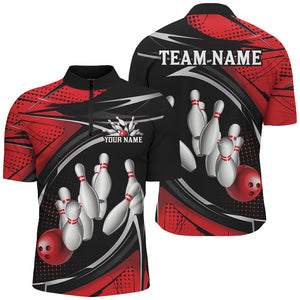 Black And Red Custom Bowling Team Shirts For Men, Bowling League Shirt Bowlers Outfits IPHW7698