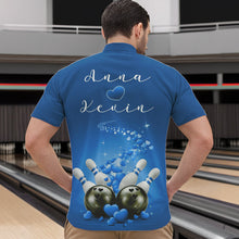 Load image into Gallery viewer, Custom Blue Valentine Bowling Quarter-Zip Shirts For Men, Valentines Day Couple Bowling Outfits  IPHW8349
