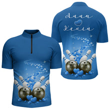 Load image into Gallery viewer, Custom Blue Valentine Bowling Quarter-Zip Shirts For Men, Valentines Day Couple Bowling Outfits  IPHW8349