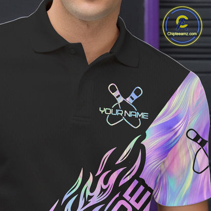 Custom Holographic Flame Spare Bowling Men Shirts, Bowling Team League Jerseys IPHW10688