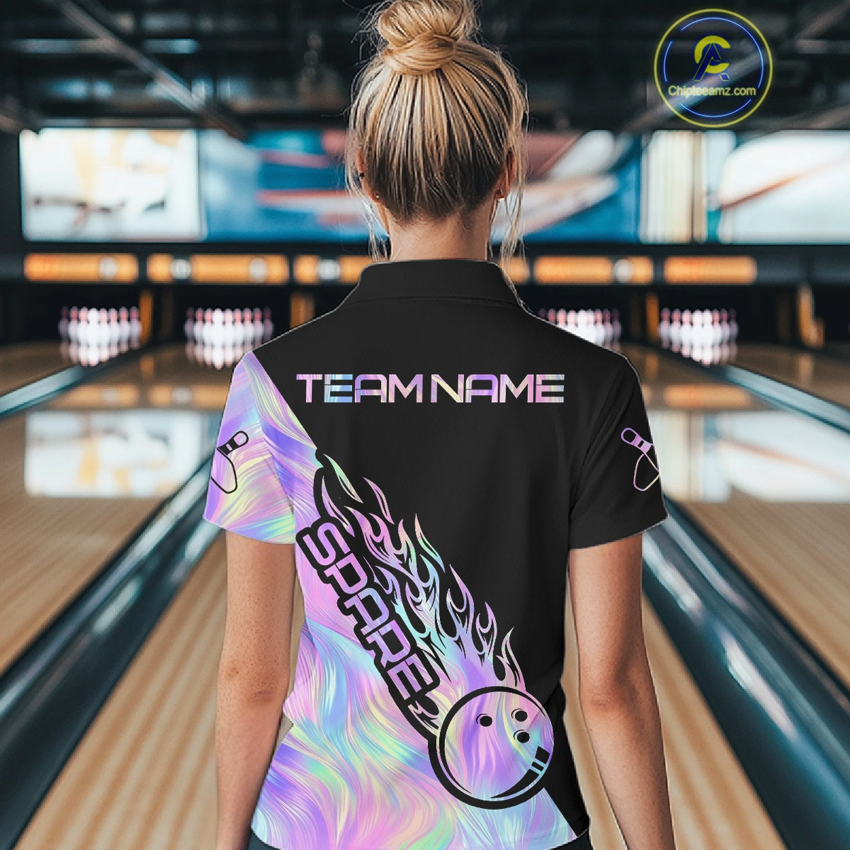 Custom Holographic Flame Spare Bowling Women Shirts, Bowling Team League Jerseys IPHW10688