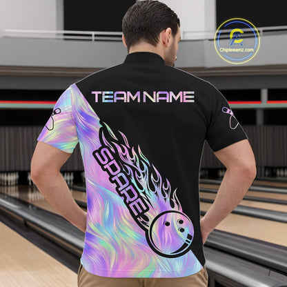 Custom Holographic Flame Spare Bowling Men Shirts, Bowling Team League Jerseys IPHW10688