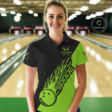 Load image into Gallery viewer, Custom Black And Green Flame Spare Bowling Women Shirts, Bowling Team League Jerseys IPHW10690