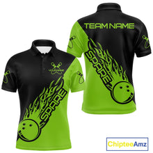 Load image into Gallery viewer, Custom Black And Green Flame Spare Bowling Men Shirts, Bowling Team League Jerseys IPHW10690