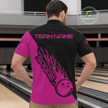 Load image into Gallery viewer, Custom Black And Pink Flame Spare Bowling Men Shirts, Bowling Team League Jerseys IPHW10691