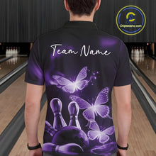 Load image into Gallery viewer, Custom Purple Butterfly Bowling Polo Shirts For Men, Bowling Team Shirt With Butterflies IPHW10700