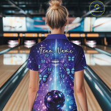 Load image into Gallery viewer, Custom Blue And Purple Galaxy Bowling Lane Butterfly Bowling Women Quarter-Zip Shirt IPHW10913