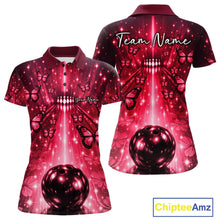 Load image into Gallery viewer, Custom Red Galaxy Bowling Lane Butterfly Bowling Team Women Polo Shirt IPHW10916