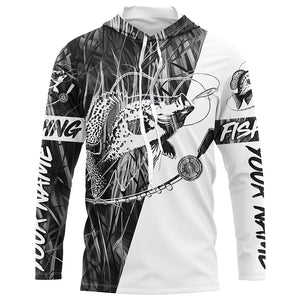 Custom Crappie Fishing Tattoo Long Sleeve Shirts, Gray Grass Camo Crappie Fishing Jerseys IPHW6346