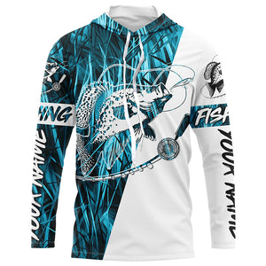 Custom Crappie Fishing Tattoo Long Sleeve Shirts, Blue Grass Camo Crappie Fishing Jerseys IPHW6347