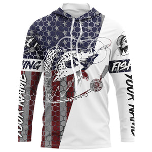 American Flag Crappie Custom Long Sleeve Fishing Shirts, Patriotic Crappie Fishing Jerseys IPHW6349