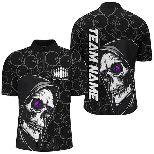 Custom Halloween Skull Bowling Shirts For Men, Personalized Bowling League Shirts | Purple IPHW7082