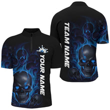 Load image into Gallery viewer, Blue Smoke Flame Custom Skull Bowling Shirts  For Men, Bowling Team Uniform Halloween Outfit IPHW7392