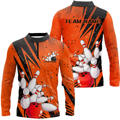 Black And Orange Custom Grunge Bowling Shirts For Men, Bowling League Shirt Bowling Team Jersey IPHW7906