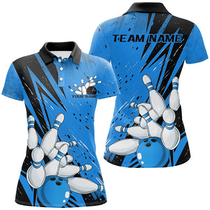 Black And Blue Custom Grunge Ladies Bowling Shirts, Bowling League Shirt Bowling Jersey IPHW7907