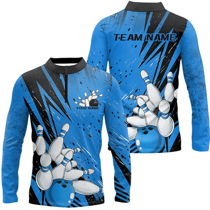Black And Blue Custom Grunge Bowling Shirts For Men, Bowling League Shirt Bowling Team Jersey IPHW7907