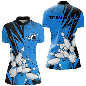 Black And Blue Custom Grunge Ladies Bowling Shirts, Bowling League Shirt Bowling Jersey IPHW7907