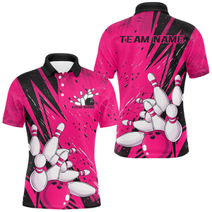 Black And Pink Custom Grunge Bowling Shirts For Men, Bowling League Shirt Bowling Team Jersey IPHW7908