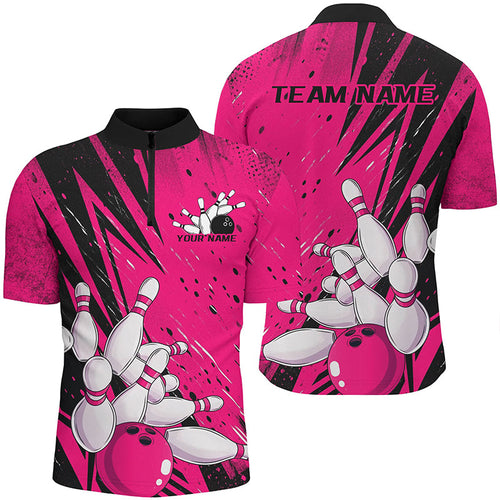 Black And Pink Custom Grunge Bowling Shirts For Men, Bowling League Shirt Bowling Team Jersey IPHW7908