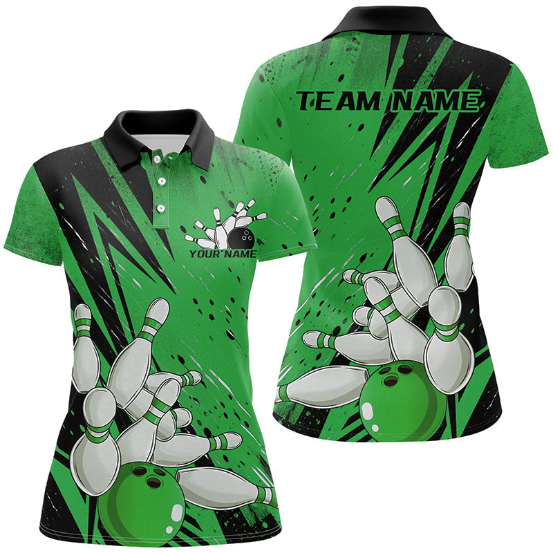 Black And Green Custom Grunge Ladies Bowling Shirt, Bowling League Shirt Bowling Jersey IPHW7909