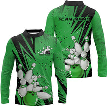 Load image into Gallery viewer, Black And Green Custom Grunge Bowling Shirts For Men, Bowling League Shirt Bowling Team Jersey IPHW7909