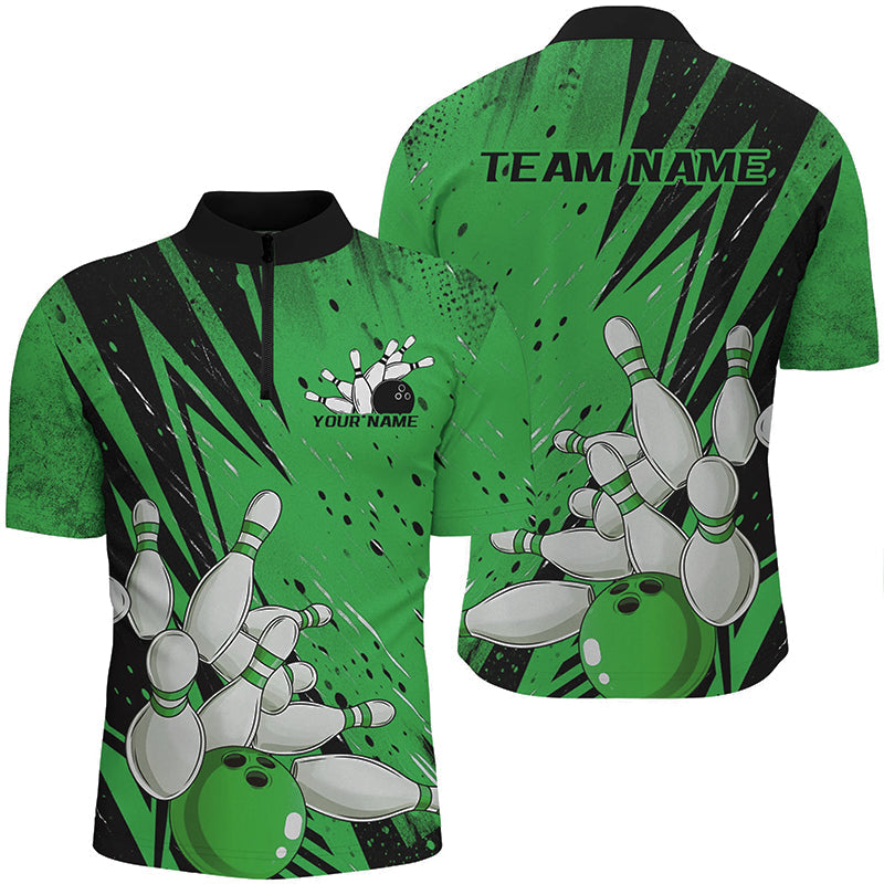 Black And Green Custom Grunge Bowling Shirts For Men, Bowling League Shirt Bowling Team Jersey IPHW7909