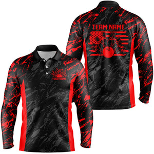 Black And Red Camo Custom Patriotic Bowling Shirts For Men, American Flag US Bowling League Shirt IPHW7913