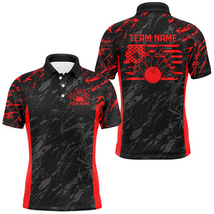 Black And Red Camo Custom Patriotic Bowling Shirts For Men, American Flag US Bowling League Shirt IPHW7913