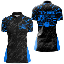 Load image into Gallery viewer, Black And Blue Camo Custom Patriotic Ladies Bowling Shirts, American Flag US Bowling Shirt IPHW7914