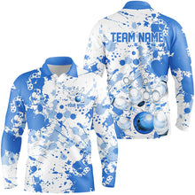 Load image into Gallery viewer, Custom White And Blue Bowling Shirts For Men, Bowling Team Shirts Bowling Jerseys With Name IPHW7918