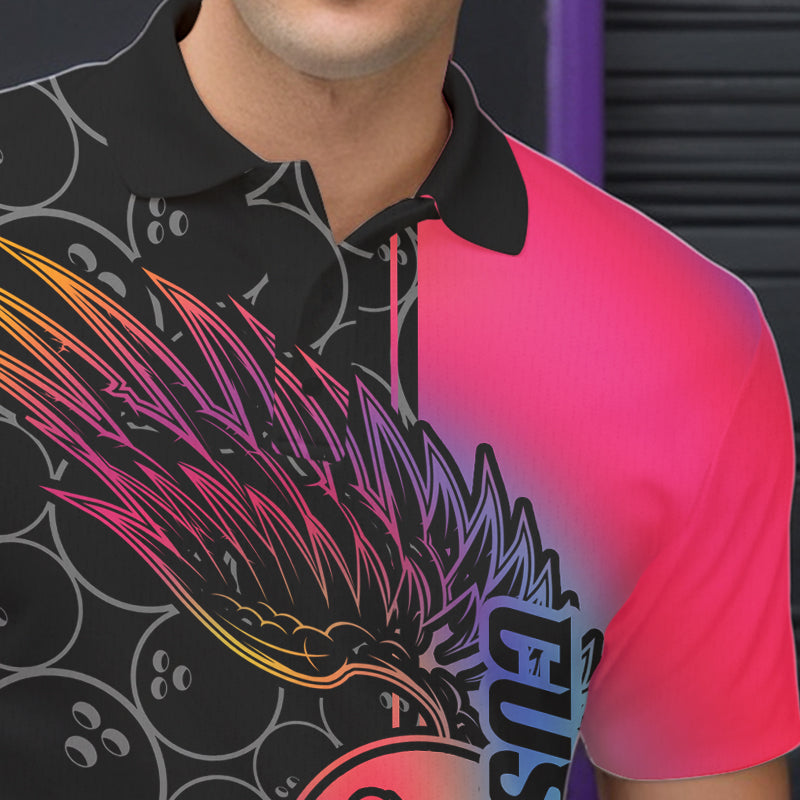 Colorful Rainbow Custom Bowling Tournament Men Polo Shirts, Bowling Ball And Wings Jerseys IPHW8846