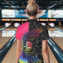 Load image into Gallery viewer, Colorful Rainbow Custom Bowling Tournament Women Polo Shirt, Bowling Ball And Wings Jerseys IPHW8846